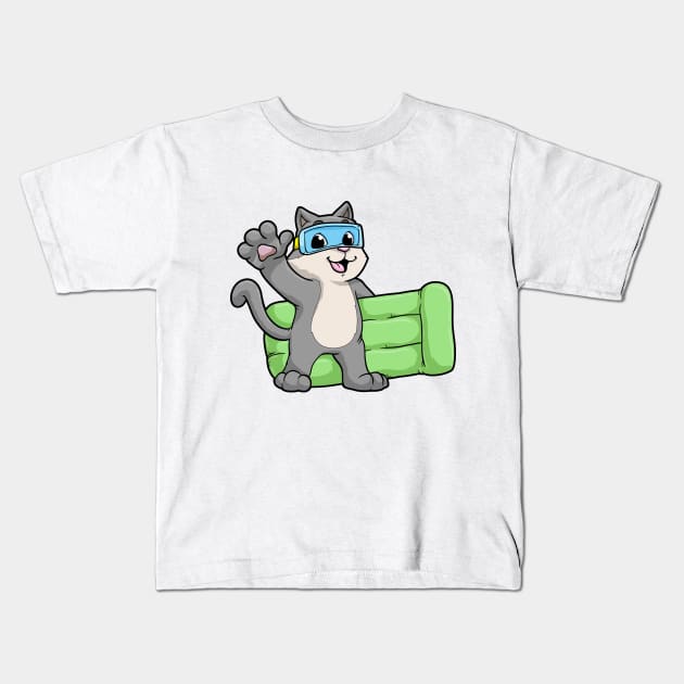 Cat at Swimming with Swimming goggles Kids T-Shirt by Markus Schnabel